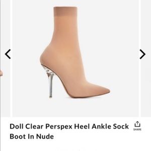 EGO Doll Clear Perspex Heel Nude Sock Boot